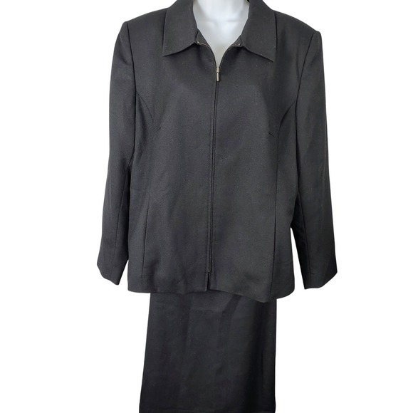 Sag Harbor Dresses & Skirts - Sag Harbor Black 100% Wool Zip Front Jacket Skirt Suit Set 18 business modest